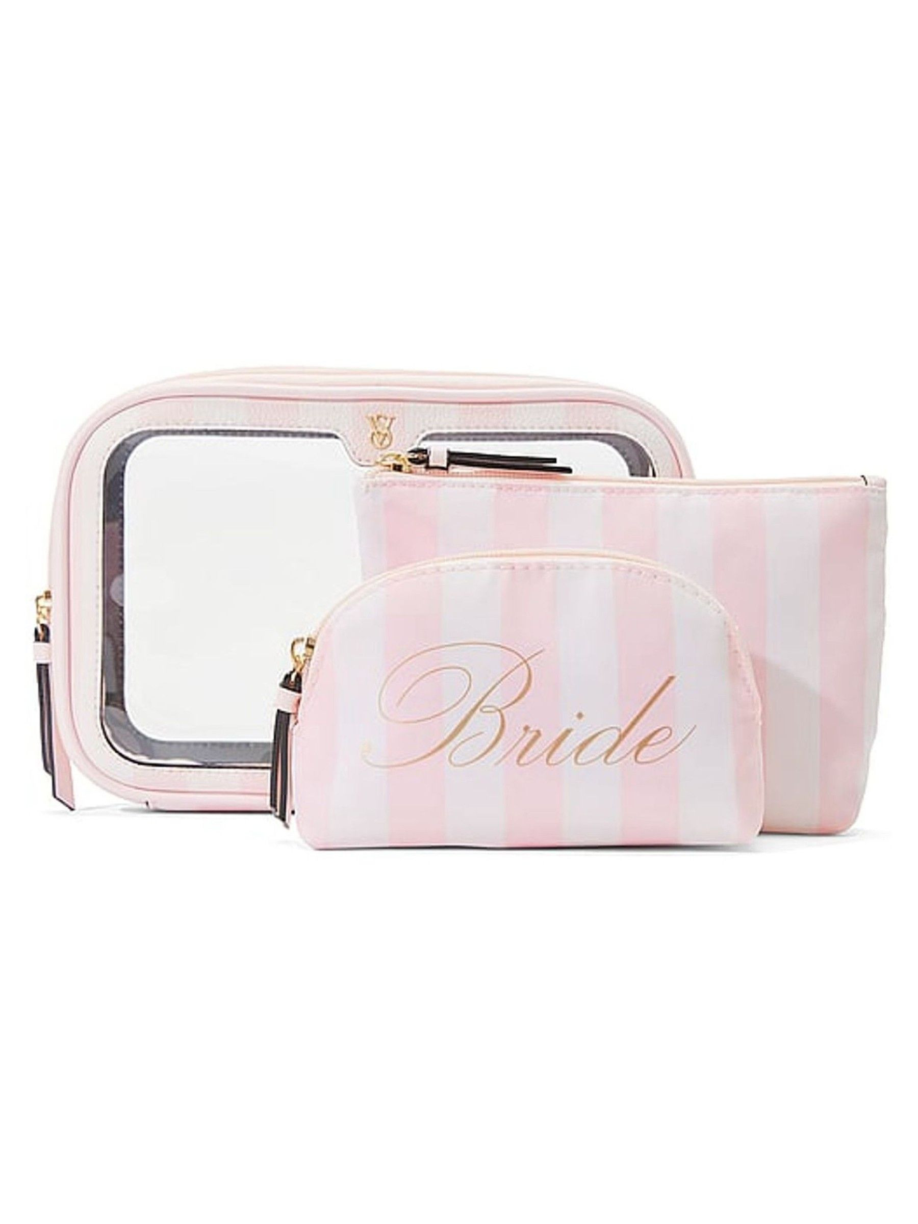 Bridal Pink Stripe Travel Trio Makeup Bag | Victoria's Secret UK | Victoria's Secret UK
