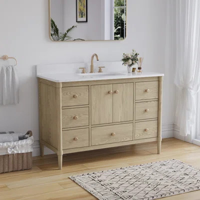 48"W X34''H Solid Wood Bathroom Vanity With Carrera White Quartz Top And Single Sink | Wayfair North America