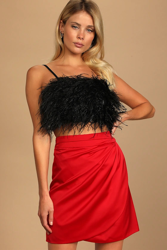 Feeling Sassy Red Satin Faux-Wrap Mini Skirt | Lulus (US)