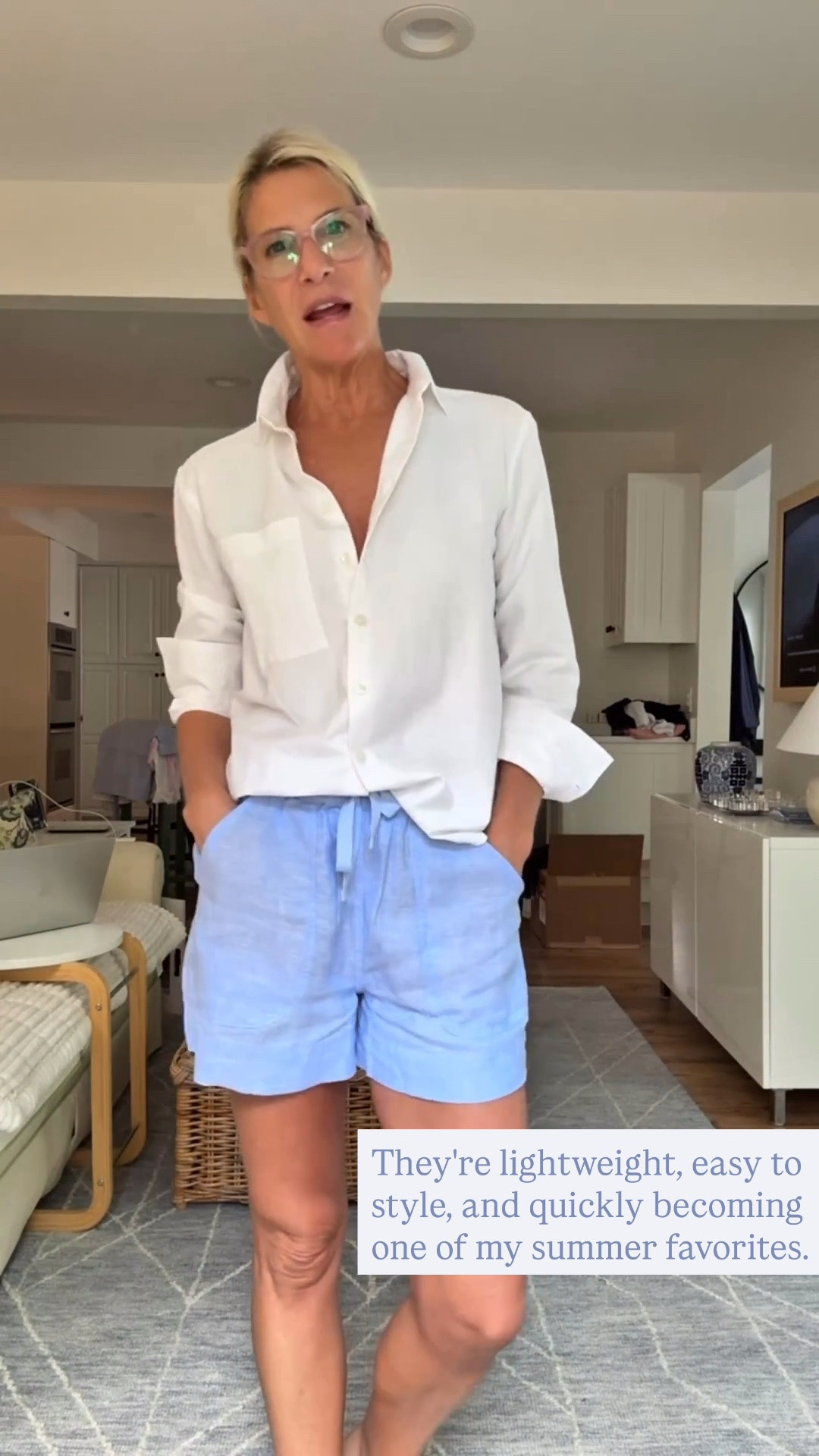 These baby blue linen shorts are proof that shorts can be flattering at any age! The elastic waistband and drawstring make them incredibly comfortable, while the perfect length gives great coverage without feeling too short. They're lightweight, easy to style, and quickly becoming one of my summer favorites.

❤️ Heart = Support my posts
📌 Save = Get sale & restock alerts
🛍️ Follow me on LTK for more effortless summer style inspiration.

#LTKootd #LTKSeasonal #LTKOver40