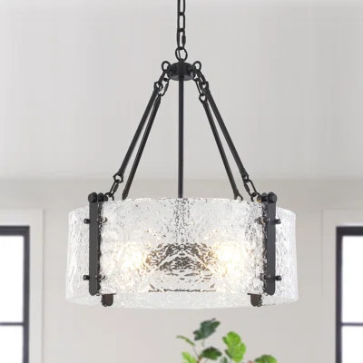Apollinaire 4 - Light Dimmable Black Drum Chandelier With Ripple Glass Shade, Modern Chandelier Industrial Hanging Kitchen Pendant Lights-19.69"W x 80 | Wayfair North America