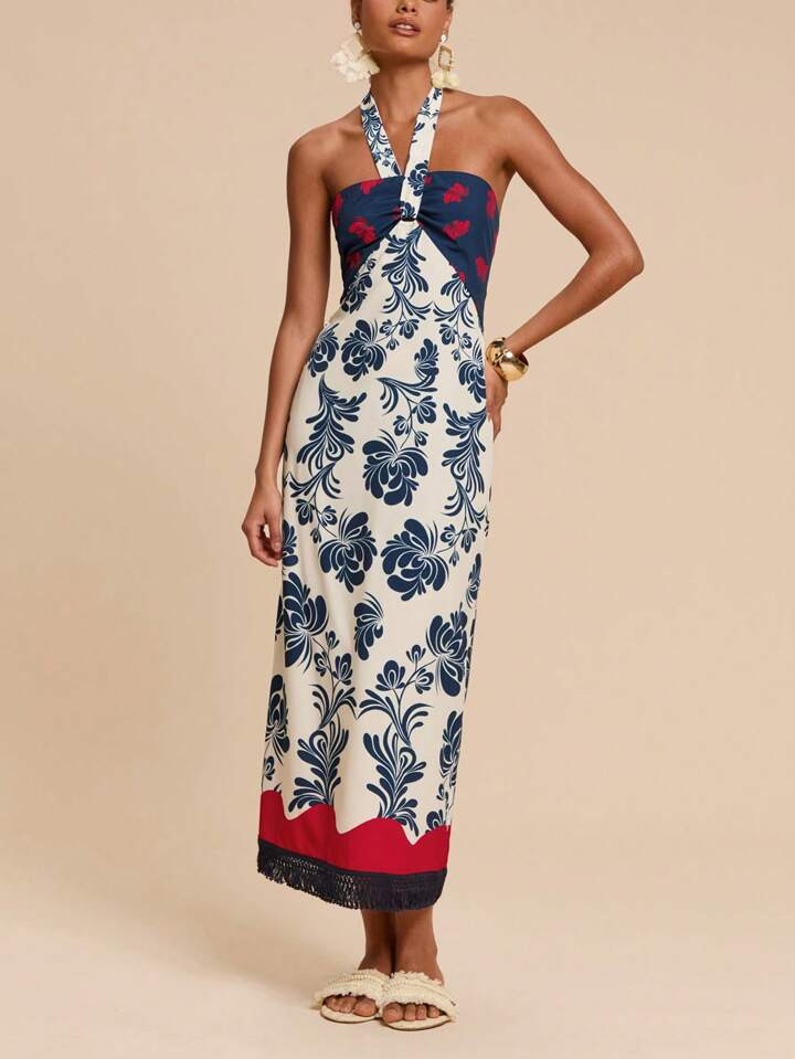 Travachic Women Long Dresses,4th Of July Clothes,Summer Dresses For Women,Vacation Style,Summer Outfits For Women,Summer,Vacation Outfits Woman,Halter Neck Bodycon Dress,Casual Vacation Beach Wear,Summer Dresses For Women,Boho Clothes Women | SHEIN