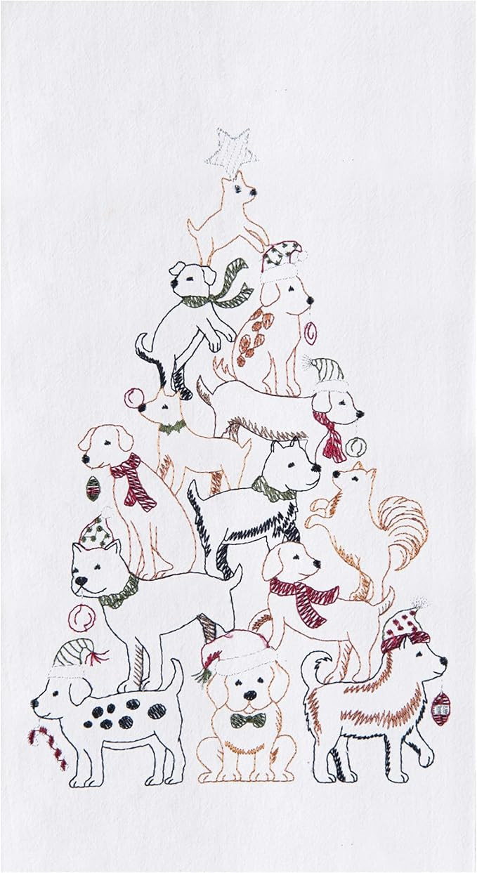 C&F Home Puppy Christmas Tree Flour Sack Kitchen Towel Decor Decoration 18" x 27" White | Amazon (US)