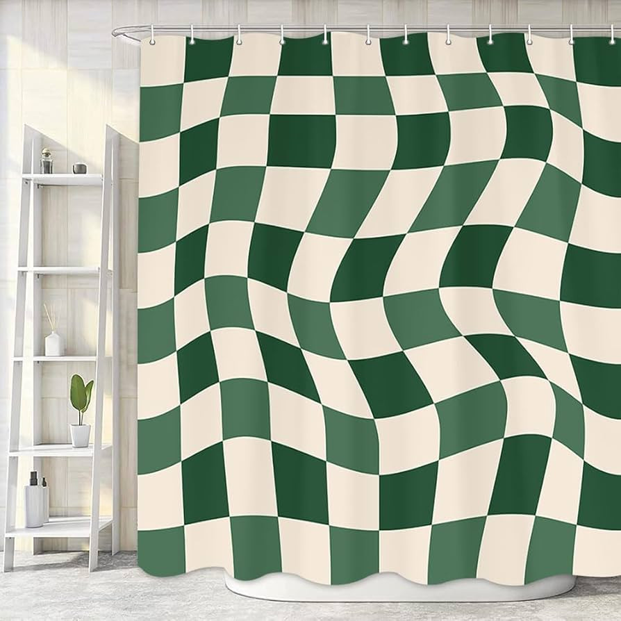 Aesthetic 70S Sage Green Checkerboard Shower Curtain, Cute Sage Green Bath Curtain, Retro Boho Mi... | Amazon (US)