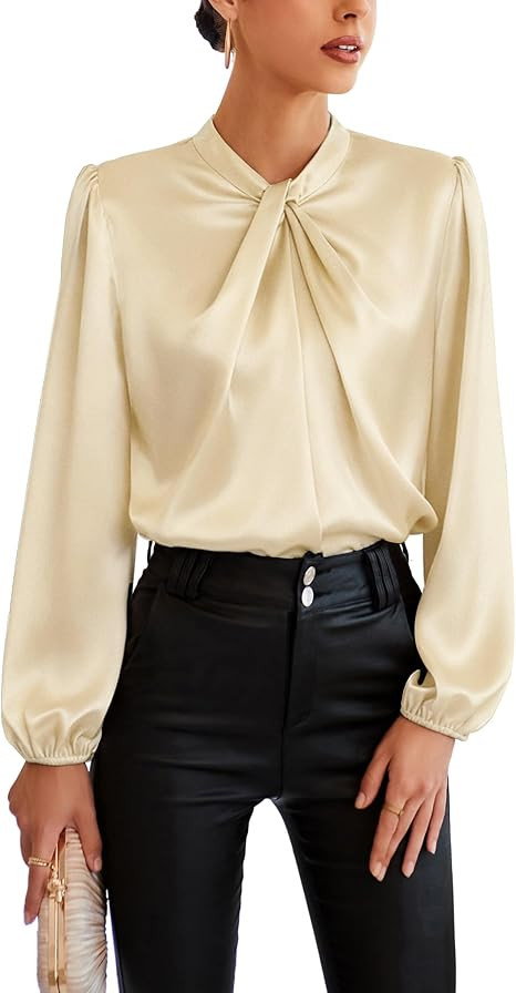 GRACE KARIN Women's Long Sleeve Satin Blouse,Mock Neck Work Silk Shirts,Dressy Tops for Business ... | Amazon (US)