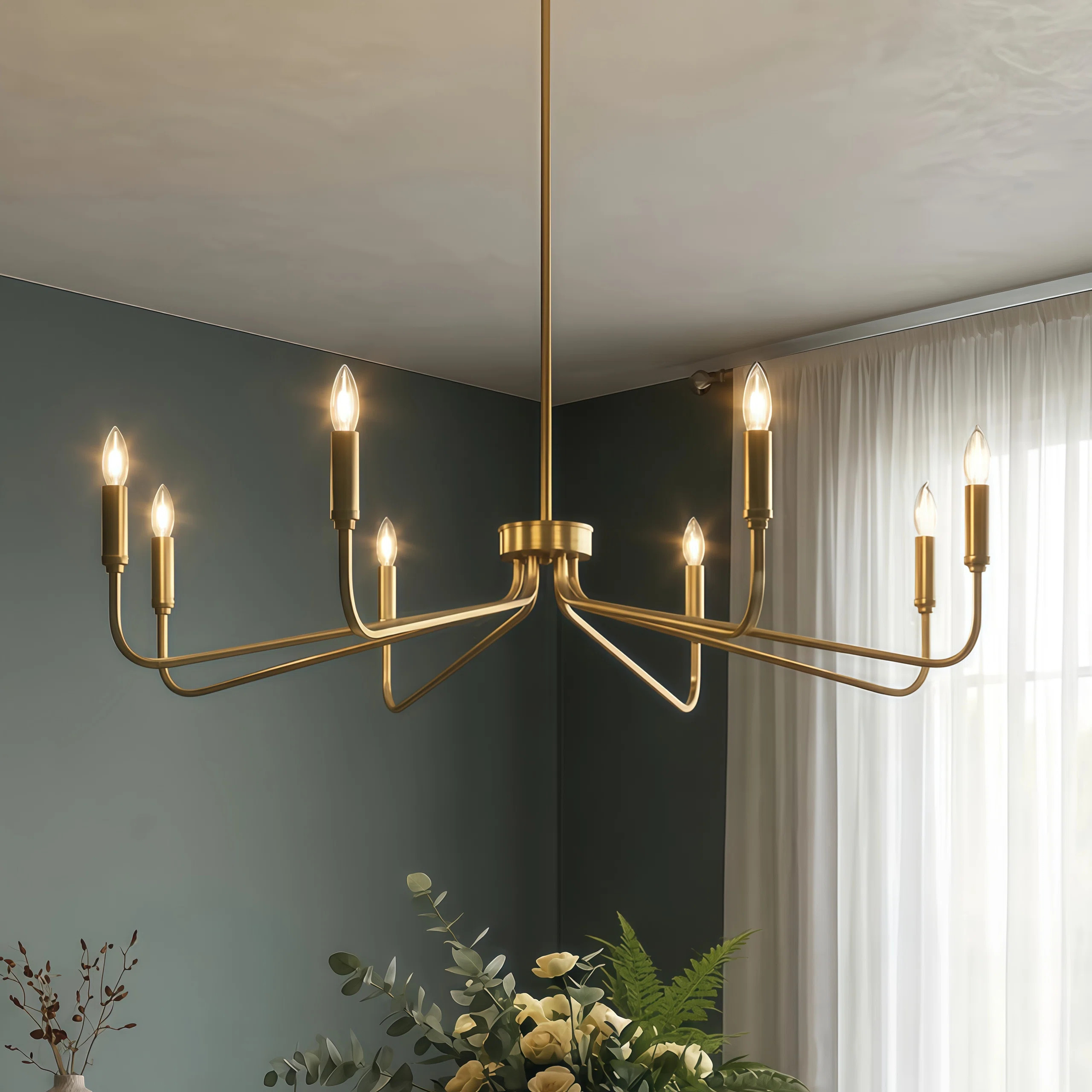 8 - Light 38"W Dimmable Classic/Traditonal Candle Style Polished Brass Chandelier for Kitchen Isl... | Wayfair North America