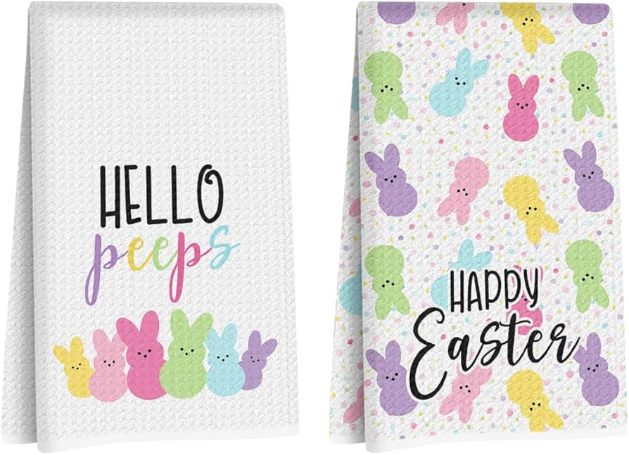 2Pcs Easter Towels Kitchen Easter Hand Towel Spring Tea Towel Peeps Decorations Kitchen Dish Towe... | Amazon (US)