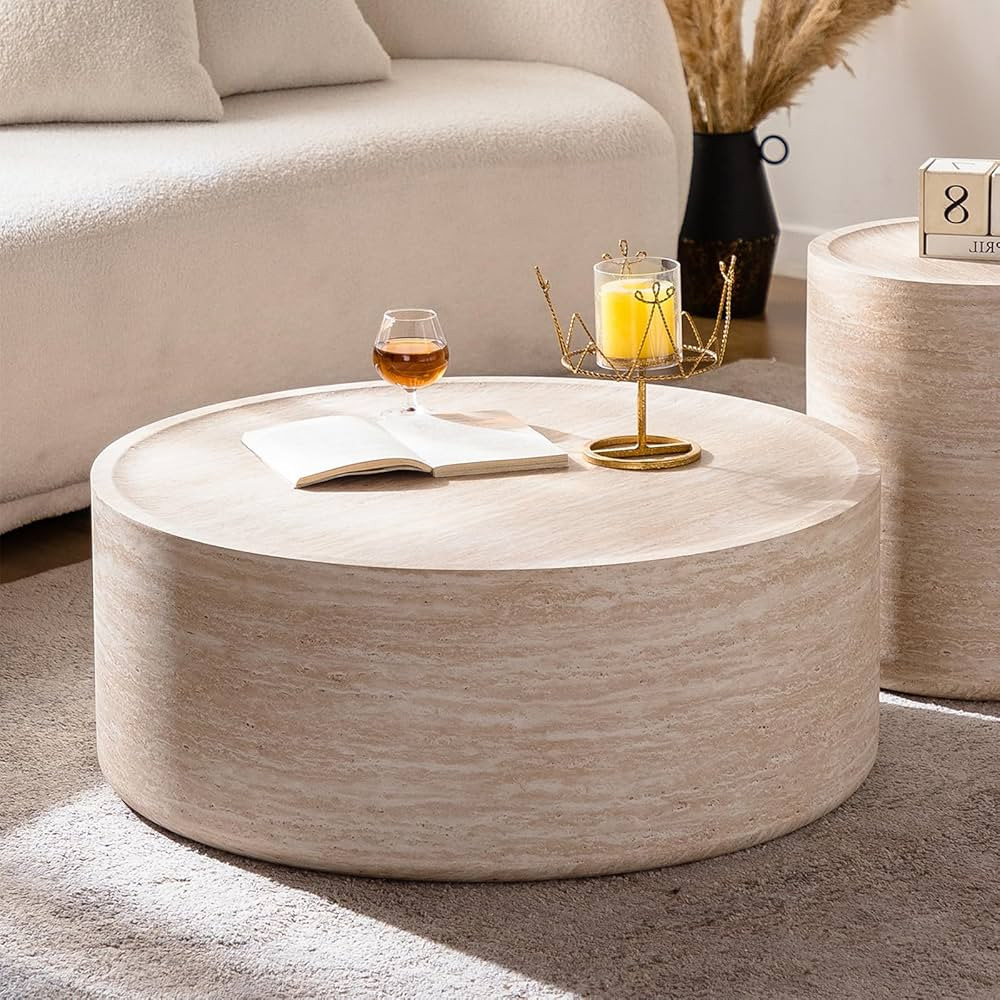 31.5'' Round Coffee Table, Modern Marble Faux Circle Drum Center Table Contemporary Minimalist Un... | Amazon (US)
