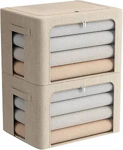 2 Pack Clothes Storage Bins with Metal Frame, Beige, 15.7x11.8x11.7 Inch | Amazon (US)