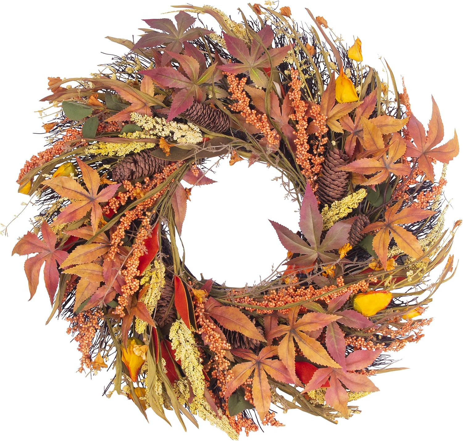 SZAT PRO Fall Wreath 24 Inches Large Farmhouse Autumn Harvest Wreaths with Straw Wheat Maple Leaf... | Amazon (US)