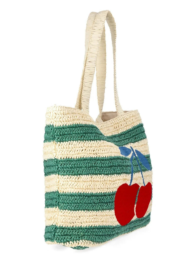 No Boundaries Women's Cherry Beach Tote Bag, Green Cherry | Walmart (US)