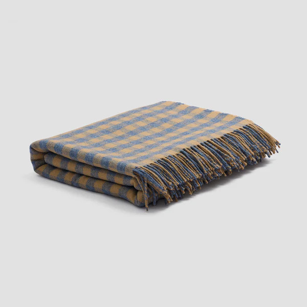 Warm Blue Gingham Wool Blanket | Piglet