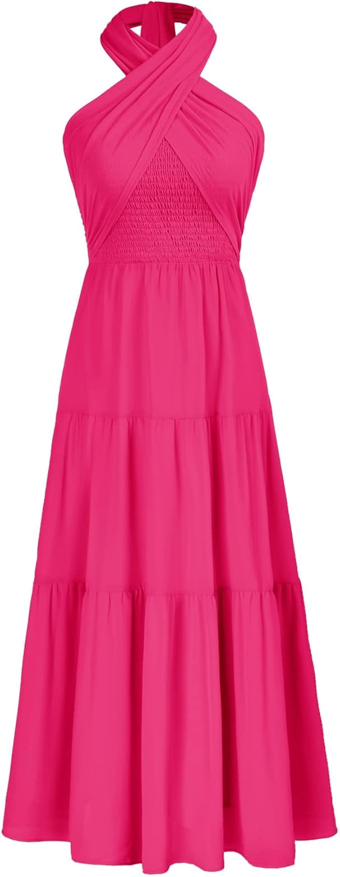 GRACE KARIN Women's 2023 Summer Casual Dress Halter Neck Sleeveless Smocked A Line Flowy Midi Dre... | Amazon (US)