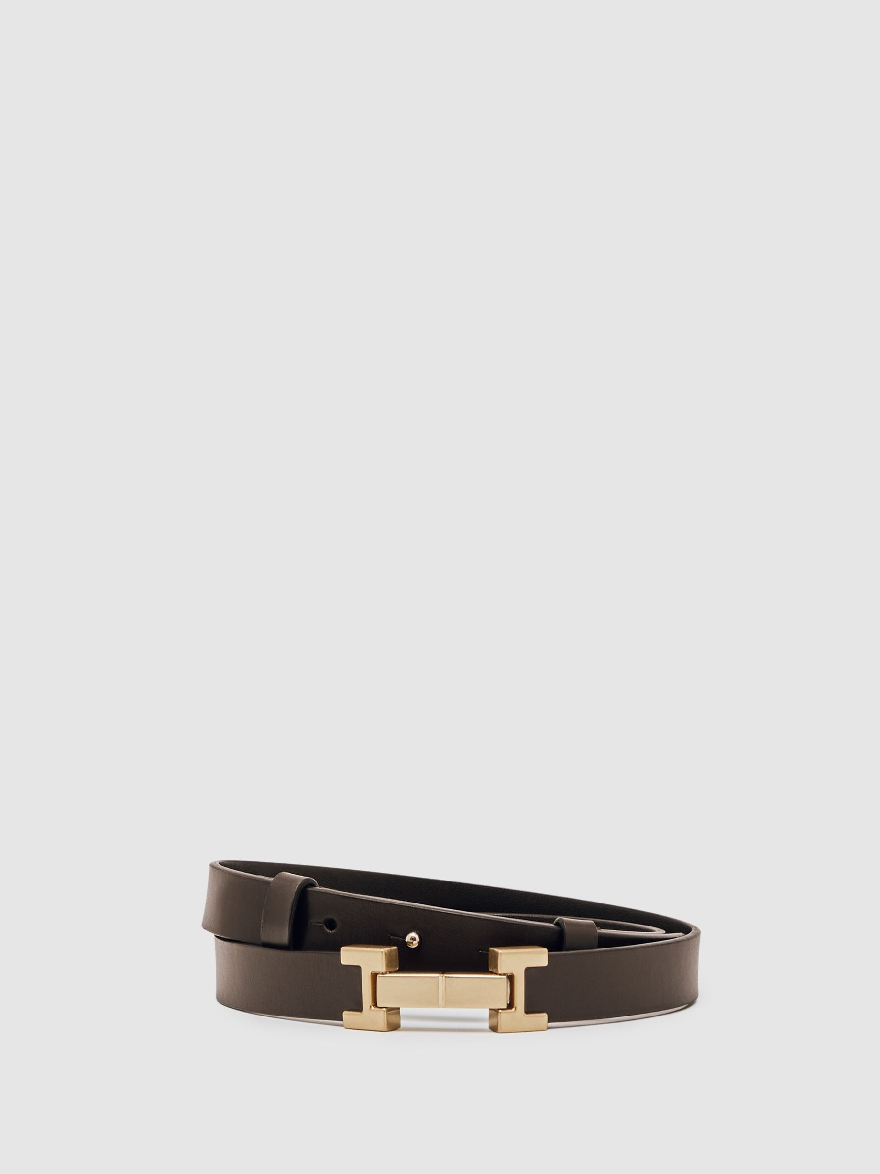 Reiss Leather Square Hinge Belt in Chocolate - REISS | Reiss UK