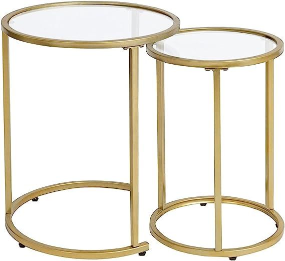 RiteSune Gold Glass Nesting Side End Tables Set of 2, Round Small Stacking Drink Coffee Table for... | Amazon (US)