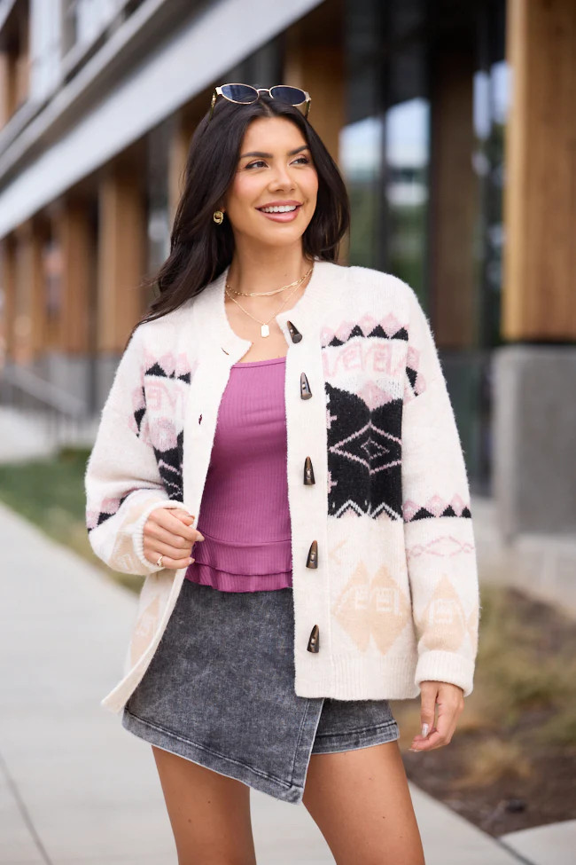 Bessie Fair Isle Toggle Button Cardigan | Pink Lily