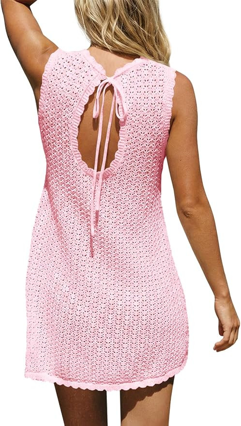 Fisoew Womens Swimsuit Coverup Crochet Sleeveless Bathing Suit Cover Up Swimwear 2026 Summer Beac... | Amazon (US)
