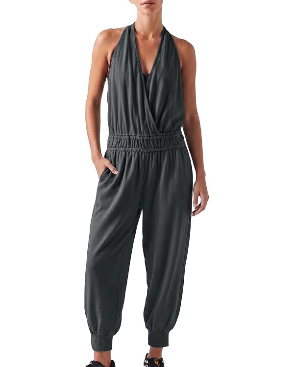 Gnveub Womens Summer Jumpsuit Sleeveless Halter V Neck One Piece Yoga Jumper Rompers with Pockets | Amazon (US)