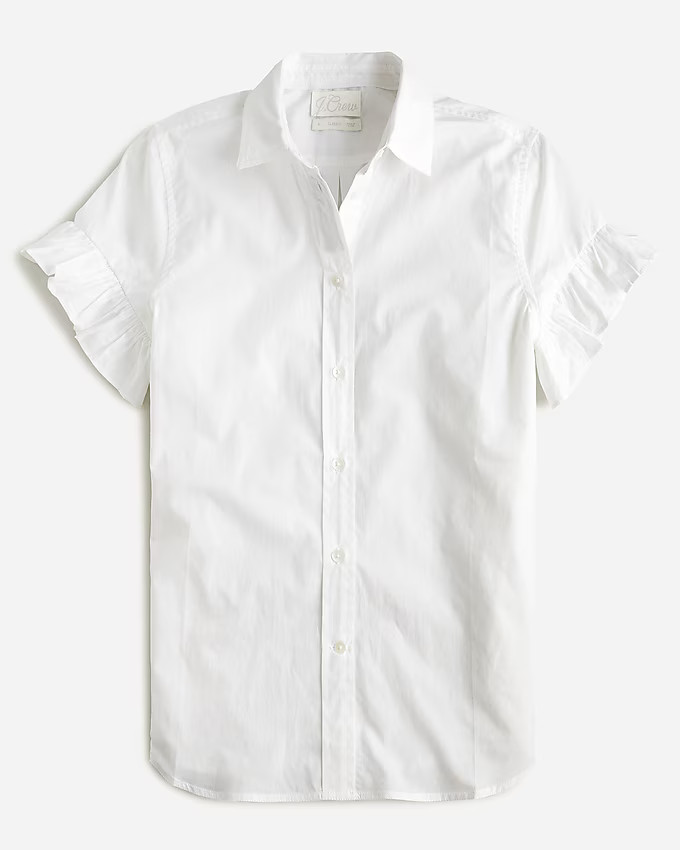 Classic-fit lightweight cotton poplin ruffle-sleeve shirt | J. Crew US