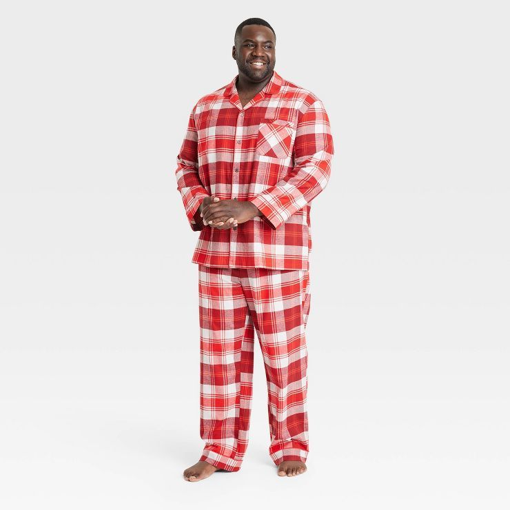Men&#39;s Tall Tartan Plaid 2pc Pajama Set - Hearth &#38; Hand&#8482; with Magnolia Red/Cream XLT | Target