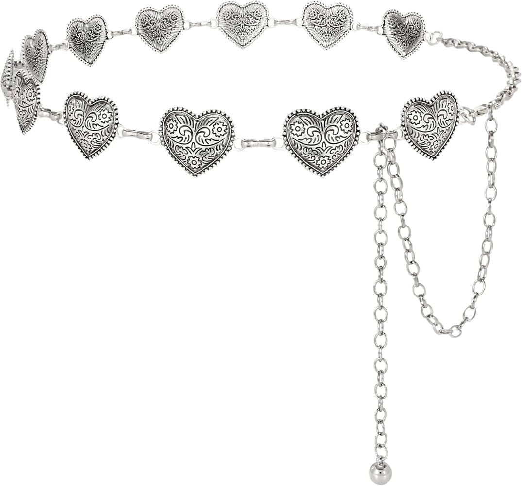 SANSTHS Women Western Metal Chain Belt Cowgirl Waist Chain Belt for Dresses Jeans Concho Gold Cha... | Amazon (US)