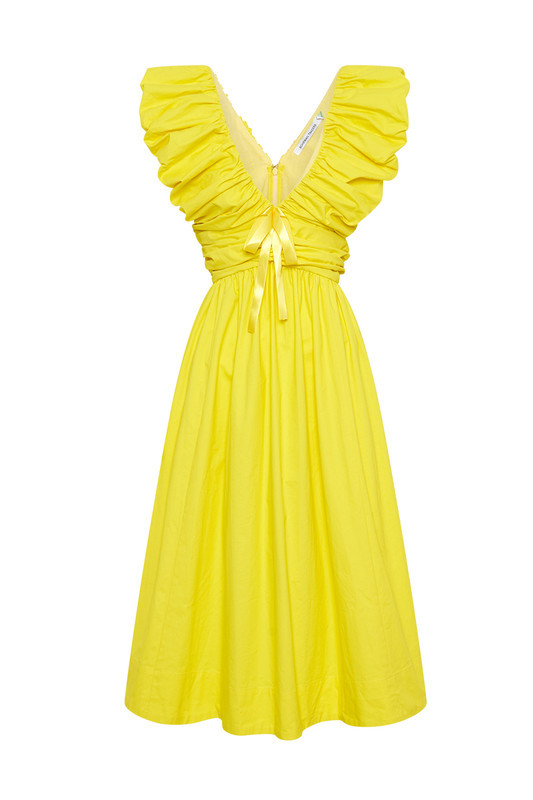 Puff Sleeve Midi Dress in Chartreuse | Bohemian Traders