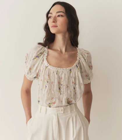 D�?EN Frederica Top -- Painted Bouquet - Size - Xs Cotton Floral Print Feminine Victorian | DOEN