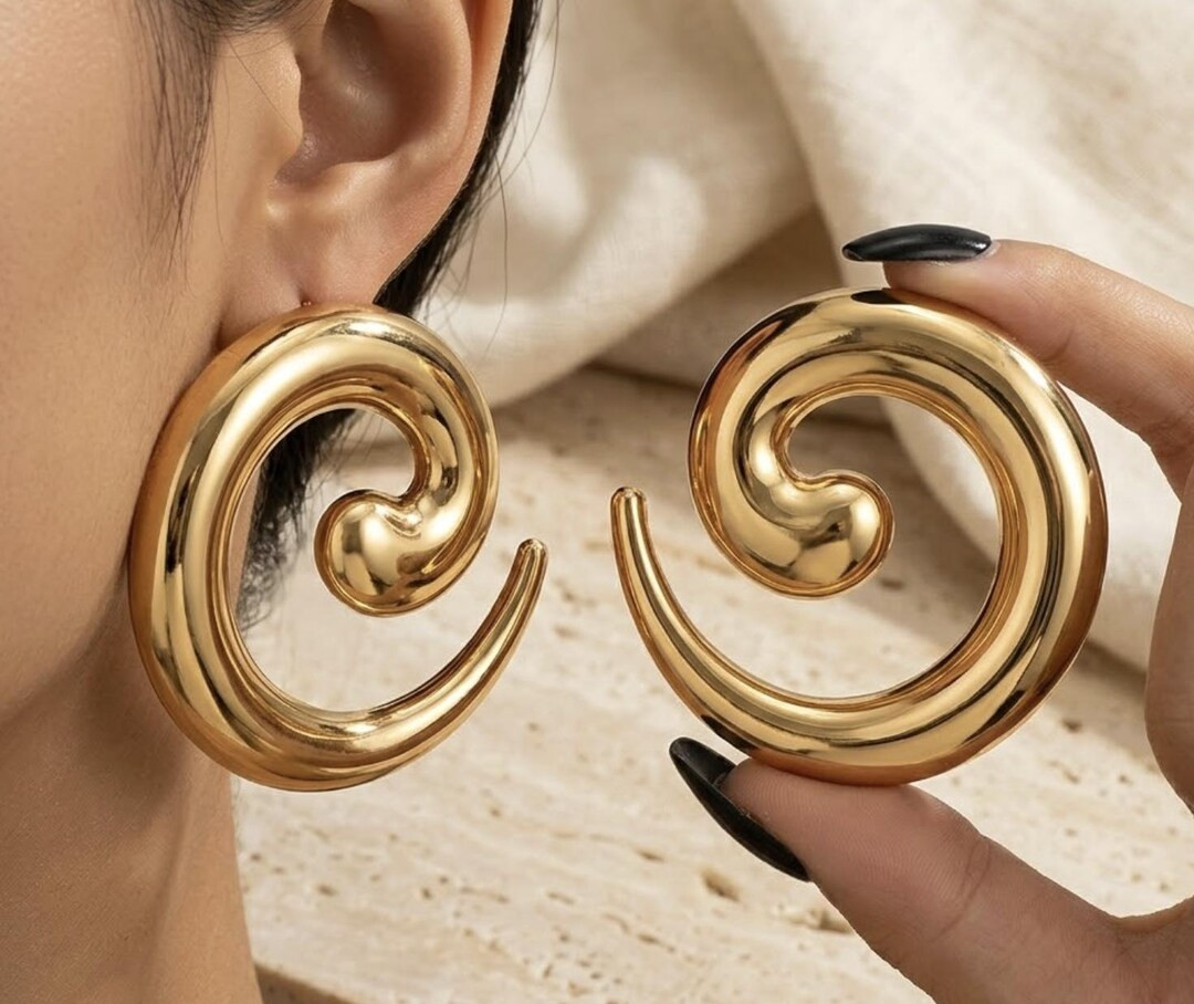 XXL Spiral Hoop Earrings in Gold or Silver, Trendy Vintage Jewelry Gift for Mother or Wife, Strik... | Etsy (US)