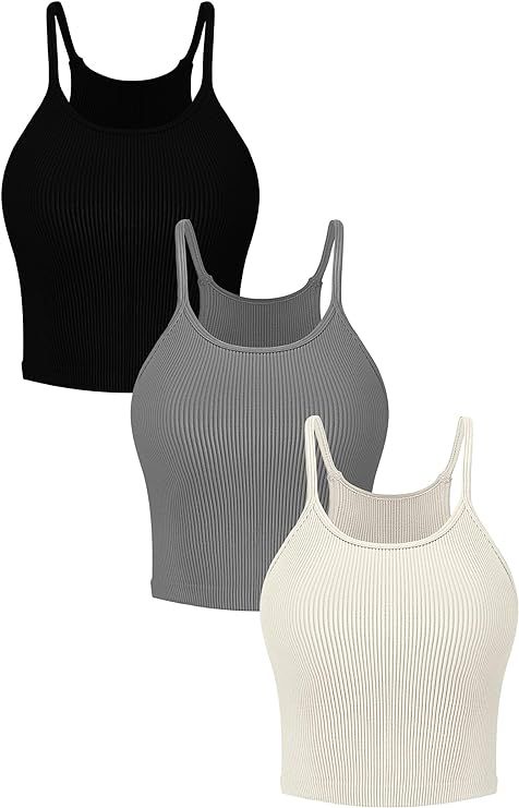 Vertvie Workout Crop Tank Tops for Women Sleeveless Spaghetti Strap Ribbed Camisole Tops Seamless... | Amazon (US)