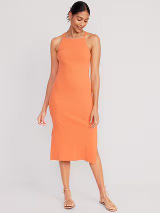 Fitted Sleeveless Rib-Knit Midi Dress for Women | Old Navy (US)