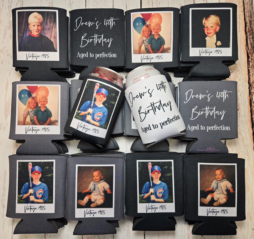 Custom Photo Birthday Can Coolers. Vintage 1985 Photo & Text | Personalized Party Favor | Customi... | Etsy (US)