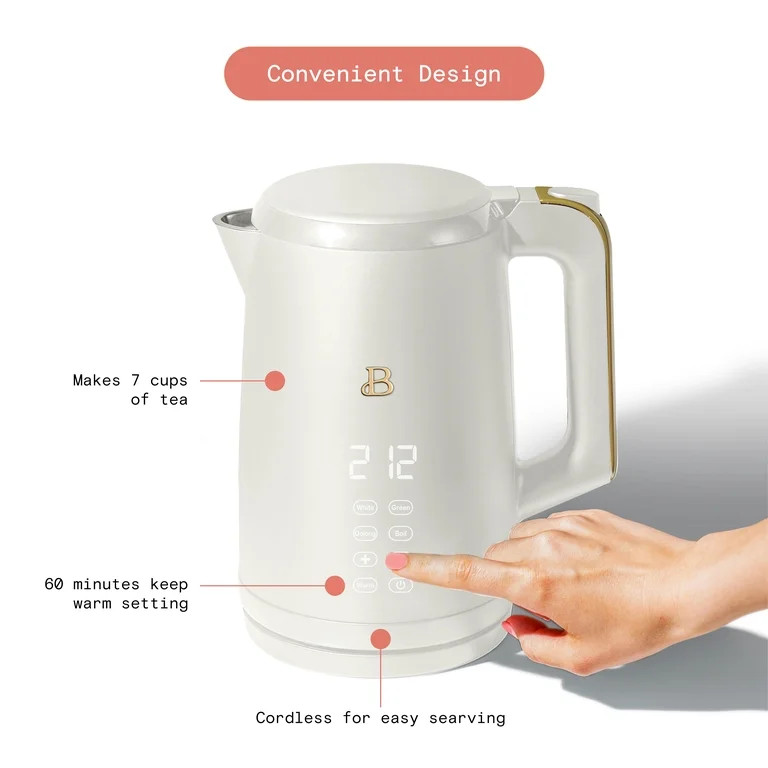 Beautiful 1.7-Liter Electric Kettle 1500 W with One-Touch Activation, White Icing by Drew Barrymo... | Walmart (US)