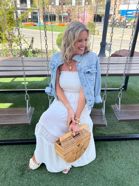 Amazon white summer dress
Affordable and so cute.
TTS  under $45

Kut from the Kloth denim jacket (the Amelia)  best denim jacket you’ll ever own 

Pearl embellished slides by Steve Madden 🤍🤍🤍🤍

Bag Cult Gia  bamboo bag

Pearl & gold jewelry Julie Vos 

#LTKfindsunder50 #LTKstyletip #LTKsalealert