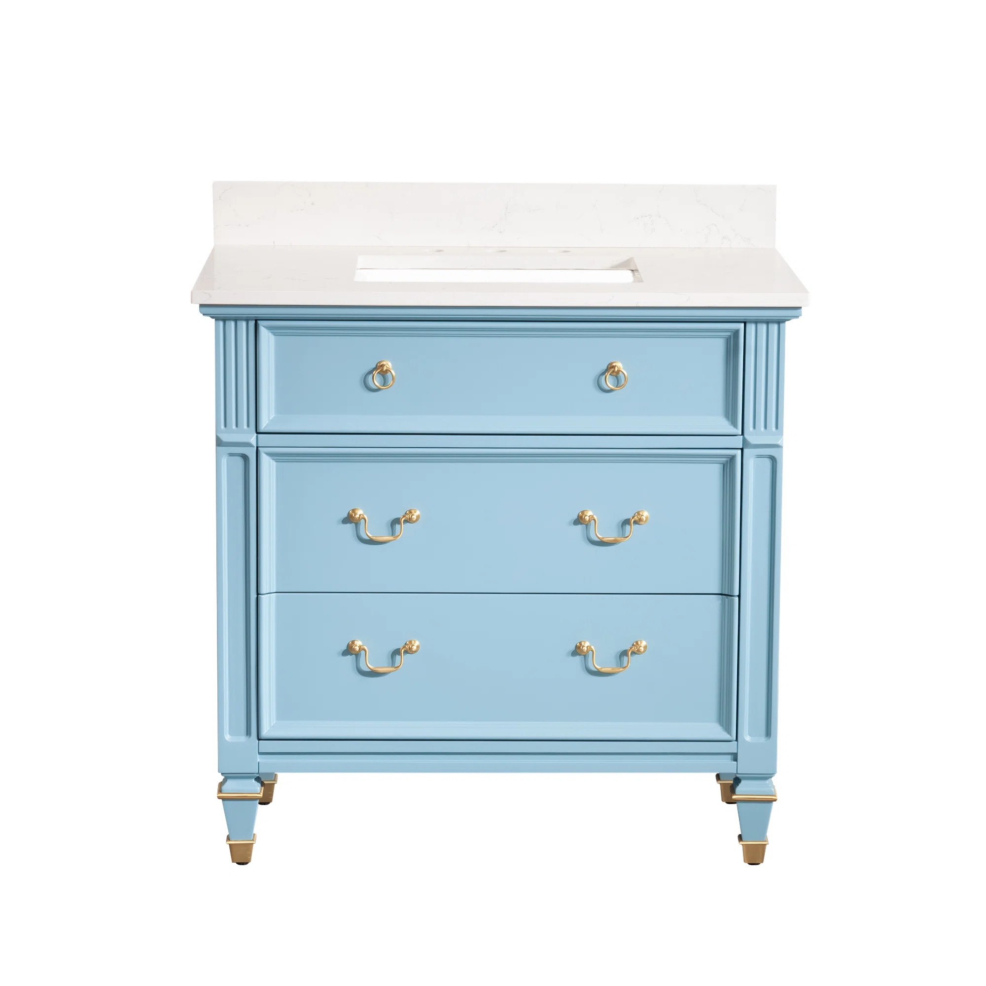 Rosdorf Park 35'' H x 36" W Single Bathroom Vanity With Stain-resistant Carrera White Quartz Top ... | Wayfair North America