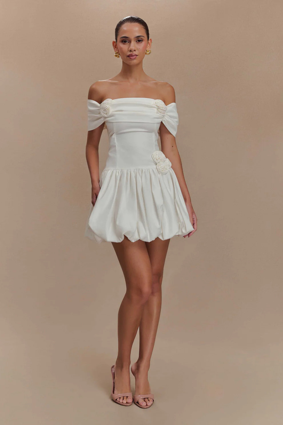 Off Shoulder Mini Dress - White | MESHKI US