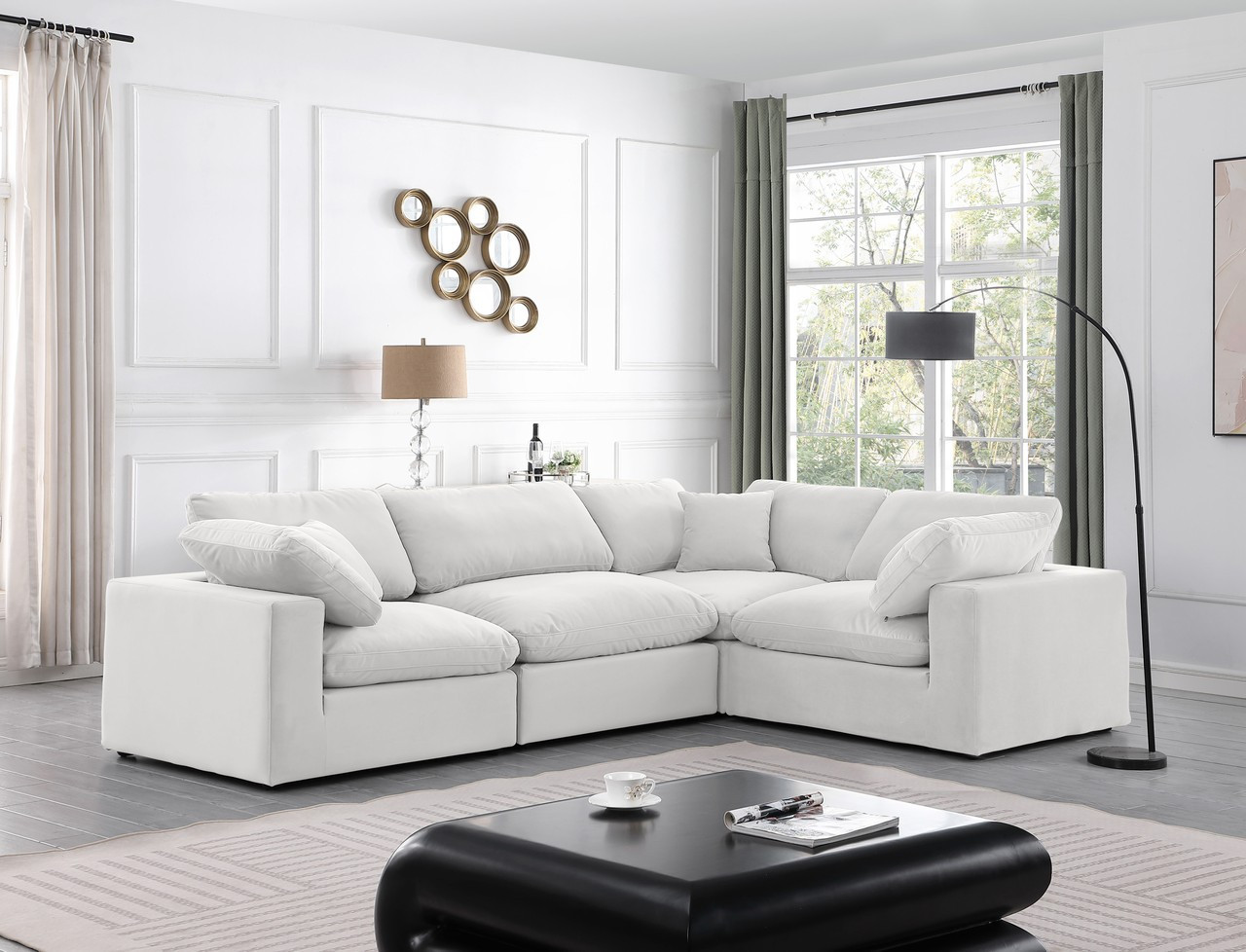Comfy Modular Sectional In Cream Velvet | 1stopbedrooms