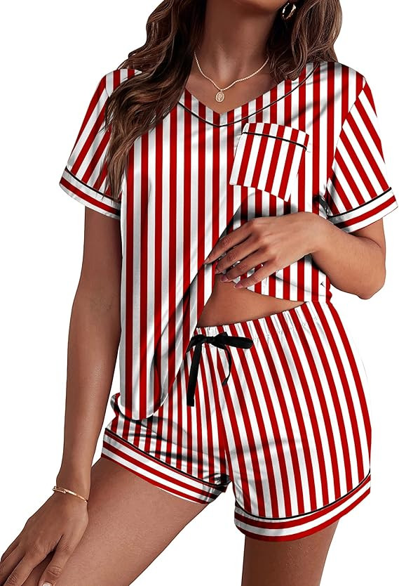 Ekouaer Silk Pajama for Women Short Sleeve Satin Pj Set Two Piece Soft Sleepwear Loungewear, S-XX... | Amazon (US)