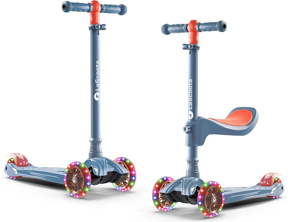 LaScoota 2-in-1 Kids Kick Scooter, Adjustable Height Handlebars and Removable Seat, 3 LED Lighted... | Amazon (US)
