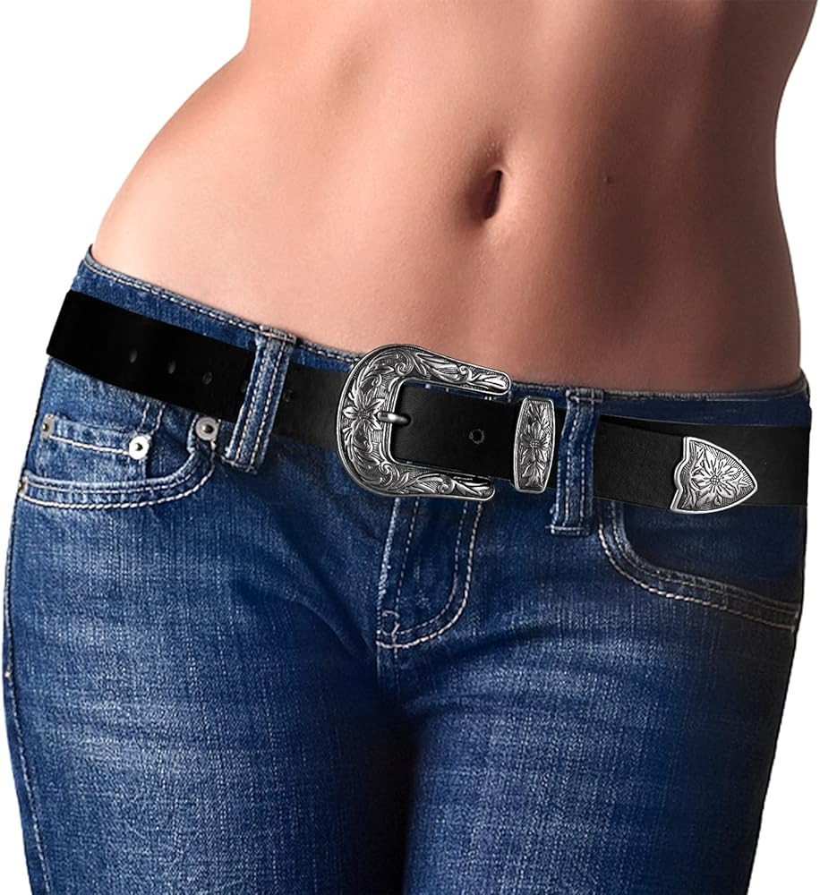 Ssumday Women's Western Leather Belt，Adjustable Soft Leather Fashion Belt for Jeans & Dresses | Amazon (US)