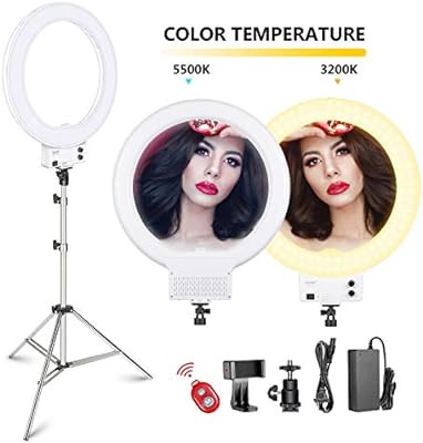 Neewer 18-inch White LED Ring Light with Silver Light Stand Lighting Kit Dimmable 42W 3200-5600K ... | Amazon (US)