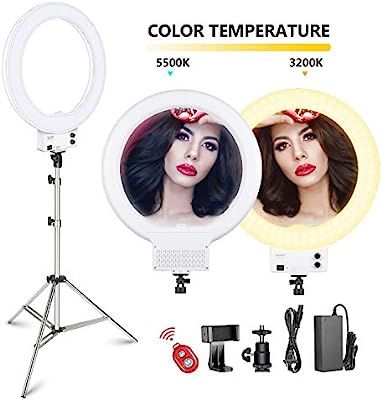 Neewer 18-inch White LED Ring Light with Silver Light Stand Lighting Kit Dimmable 42W 3200-5600K ... | Amazon (US)