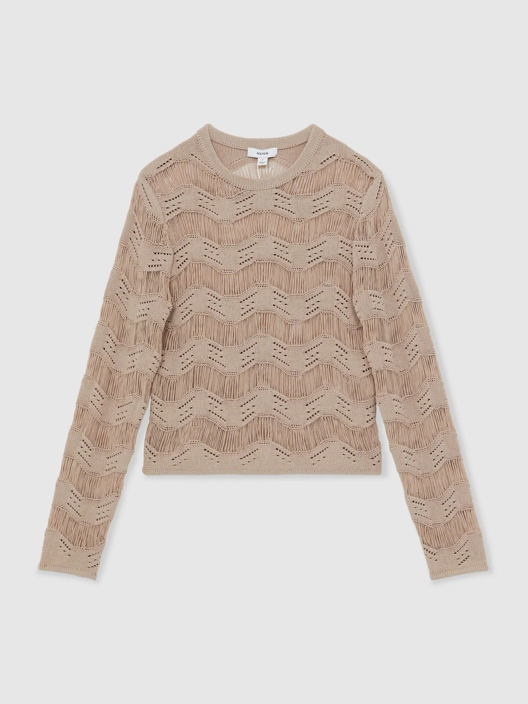 Reiss Reiss Taupe Neutral Bella Cotton Blend Ladder Knit Top | Next US