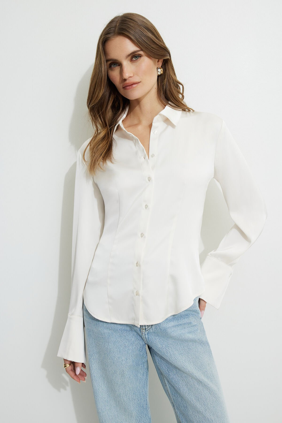 Cinched Satin Shirt | Dynamite Clothing