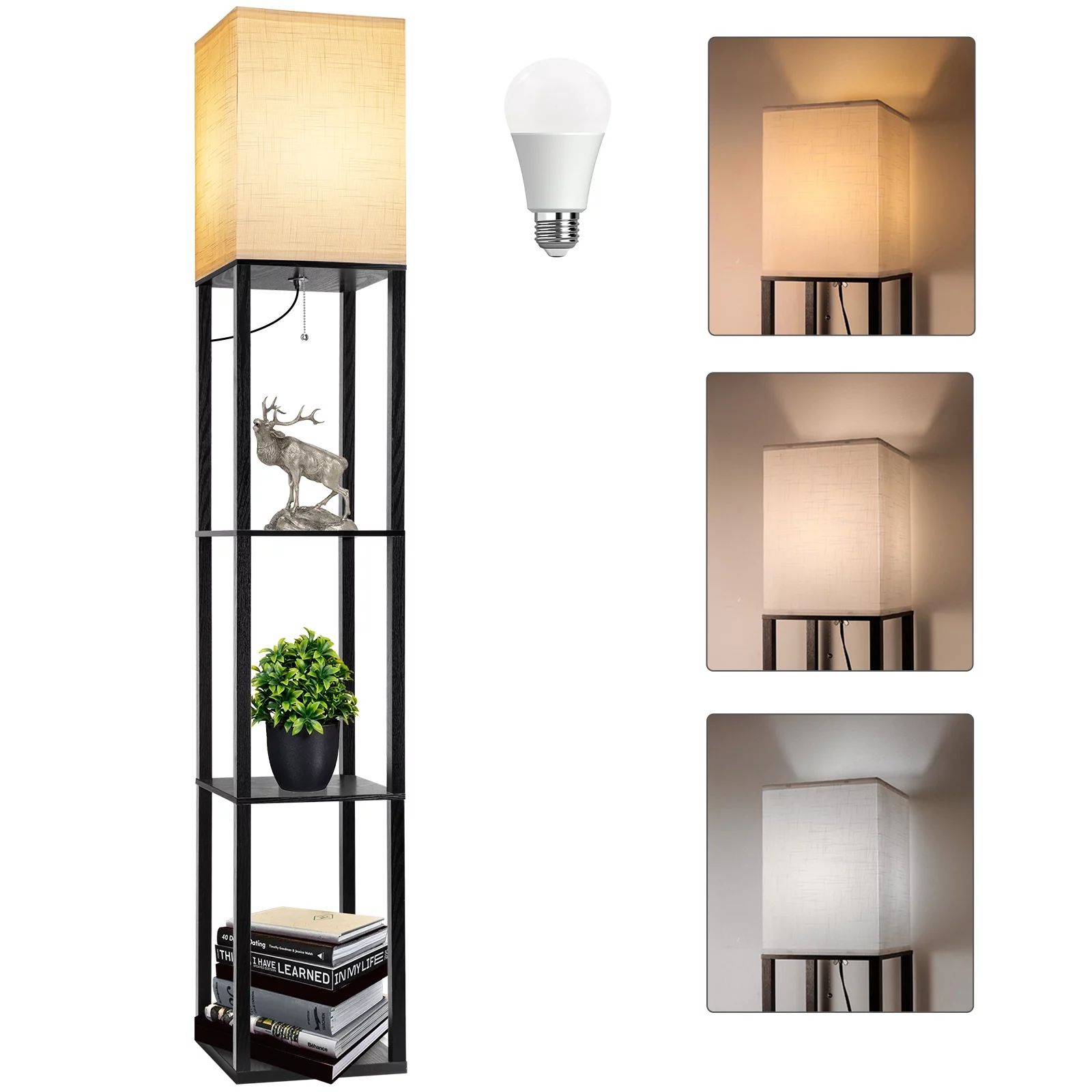 63" Shelf Floor Lamps with Shelves for Living Room Bedroom Office AVV Wood Modern Standing Lamps ... | Walmart (US)