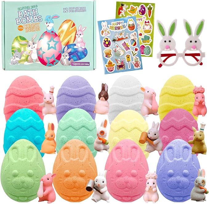 NJSTARC 12 Pack Easter Egg Bath Bombs Gift Set for Kids with Surprise Inside, Kids Bath Bombs wit... | Amazon (US)