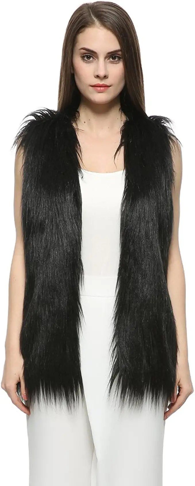 Dikoaina Womens Girls Shaggy Sleeveless Faux Fur Vest Coat Waistcoat Jacket | Amazon (US)