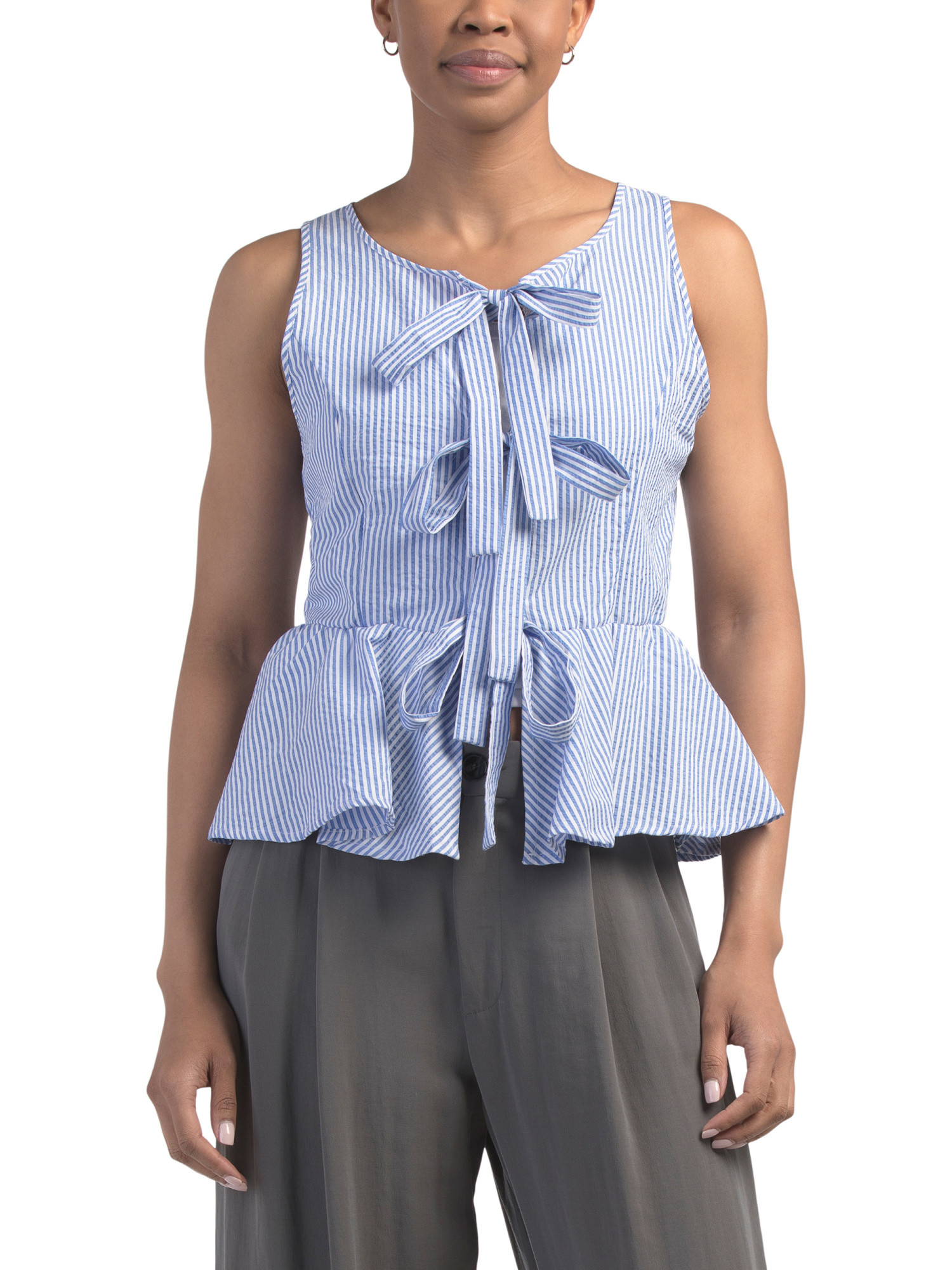 Striped Front Tie Sleeveless Top | TJ Maxx
