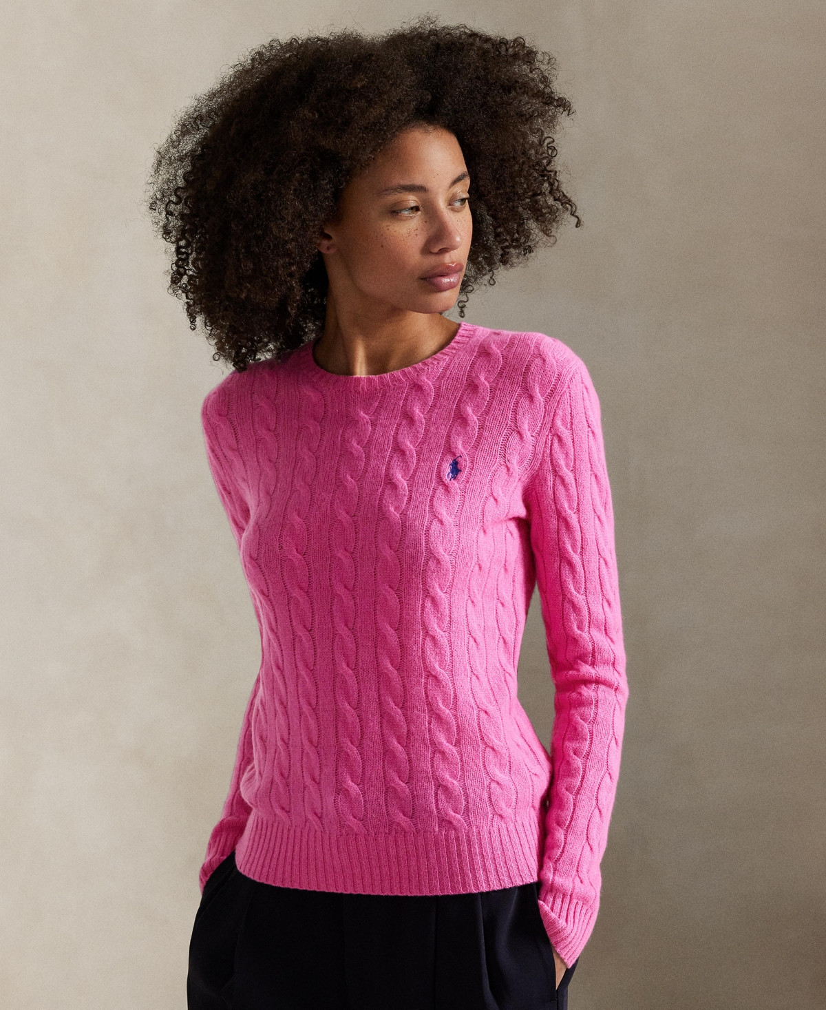 Polo Ralph Lauren Women's Cable Wool-Cashmere Crewneck Sweater - Pink Lace | Macy's