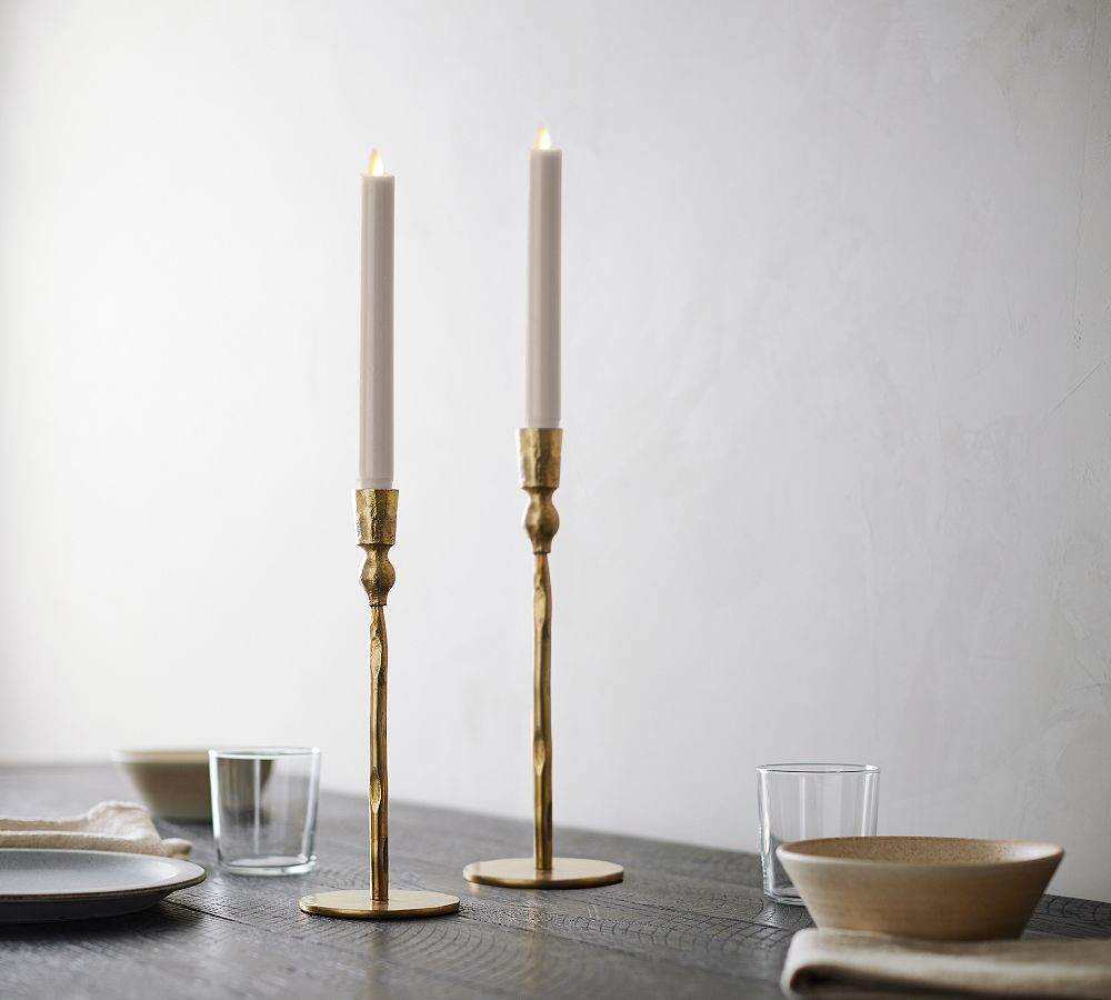 Premium Flickering Flameless Wax Taper Candle - Dove | Pottery Barn (US)