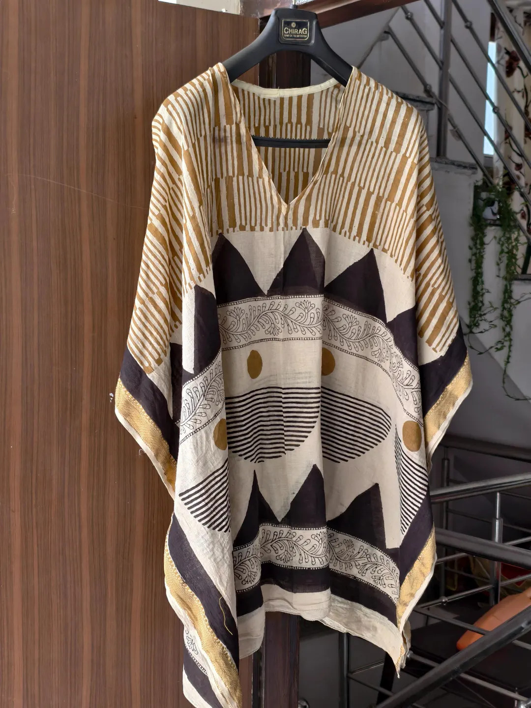 Hand Block Print Cotton Kaftan Dress: Golden Accents, free size top | Etsy (Global)